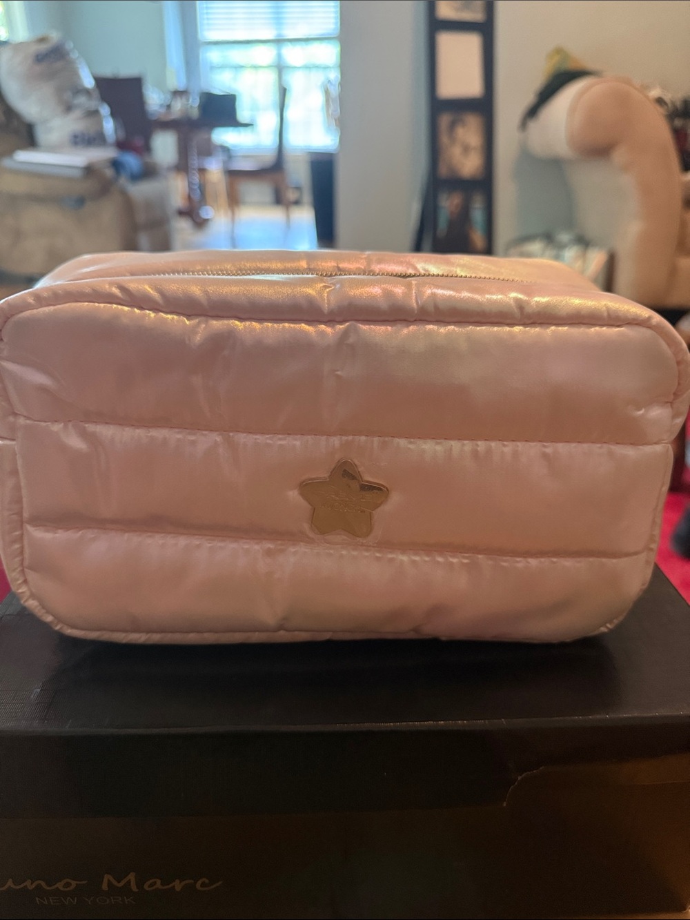 Quilted Light Pink Cosmetic Pouch with Star Accent